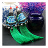 Nationa Style Vintage Black Embroidery Bell Tassel Long Earrings Bridal Wedding   green - Mega Save Wholesale & Retail