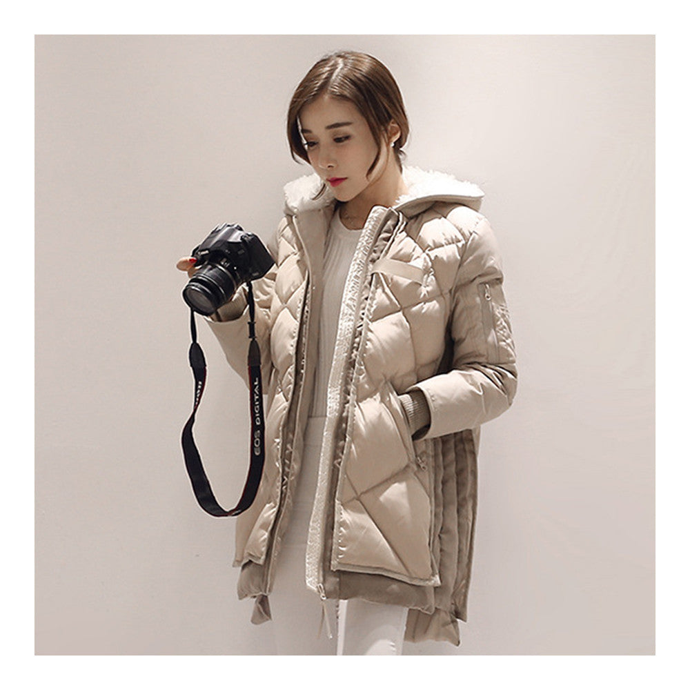 Winter Woman Loose Thick Warm Down Coat Middle Long   beige   S - Mega Save Wholesale & Retail - 1