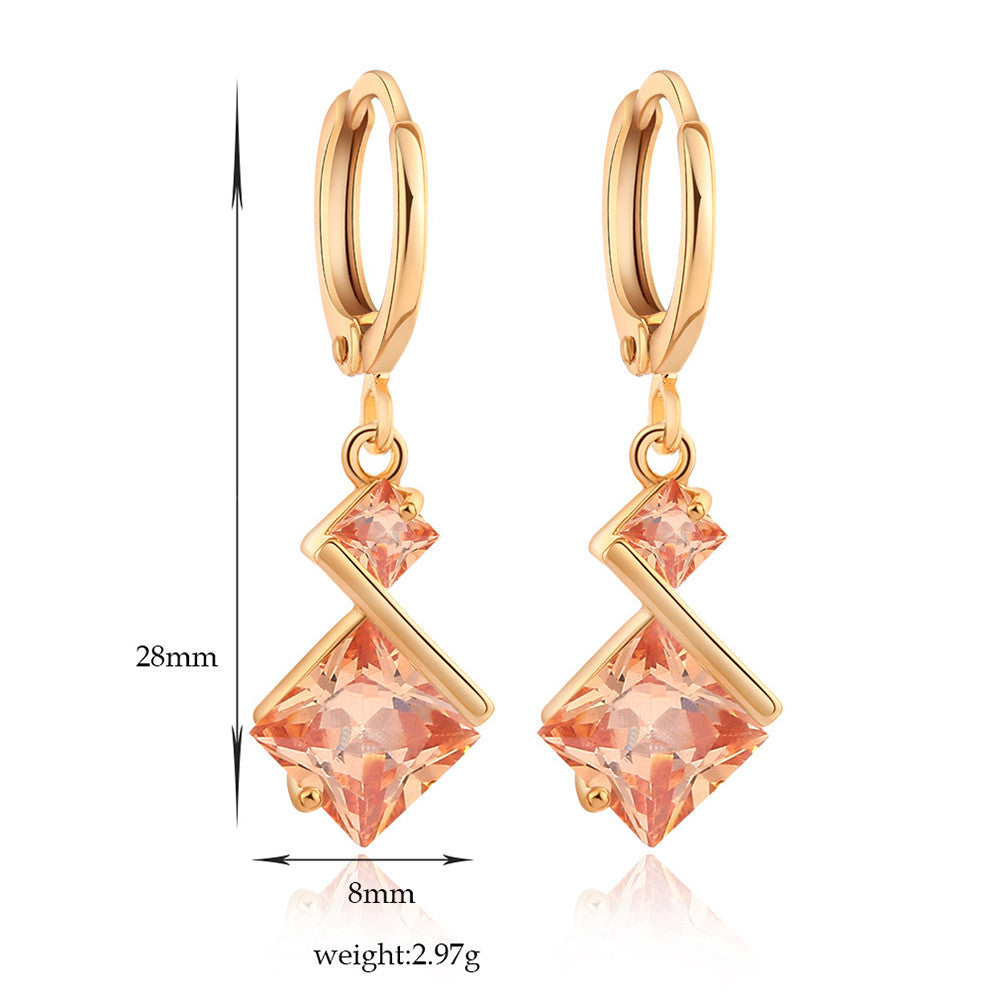 Stylish Square Zircon Earrings   gold plated yellow zircon - Mega Save Wholesale & Retail - 4