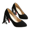 Tassel High Heel Women Thin Shoes Fluff Low-cut Wedding Shoes Plus Size   black - Mega Save Wholesale & Retail