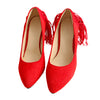 Tassel High Heel Women Thin Shoes Fluff Low-cut Wedding Shoes Plus Size   red  35 - Mega Save Wholesale & Retail