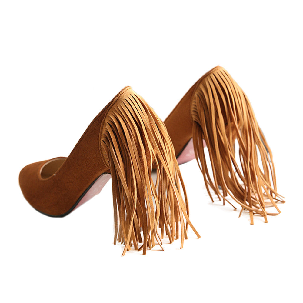 Tassel High Heel Women Thin Shoes Fluff Low-cut Wedding Shoes Plus Size   yellow - Mega Save Wholesale & Retail