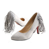 Tassel High Heel Women Thin Shoes Fluff Low-cut Wedding Shoes Plus Size   grey - Mega Save Wholesale & Retail
