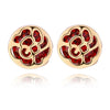 Temperament Hollow Rose Flower Zircon Ear Studs    gold plated red zircon - Mega Save Wholesale & Retail - 1