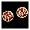 Temperament Hollow Rose Flower Zircon Ear Studs    gold plated red zircon - Mega Save Wholesale & Retail - 2