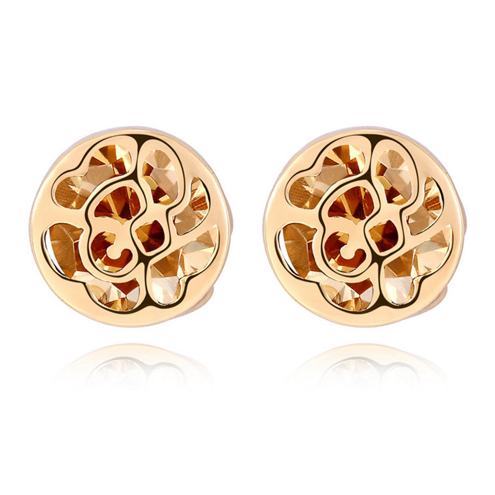 Temperament Hollow Rose Flower Zircon Ear Studs   gold plated yellow zircon - Mega Save Wholesale & Retail - 1