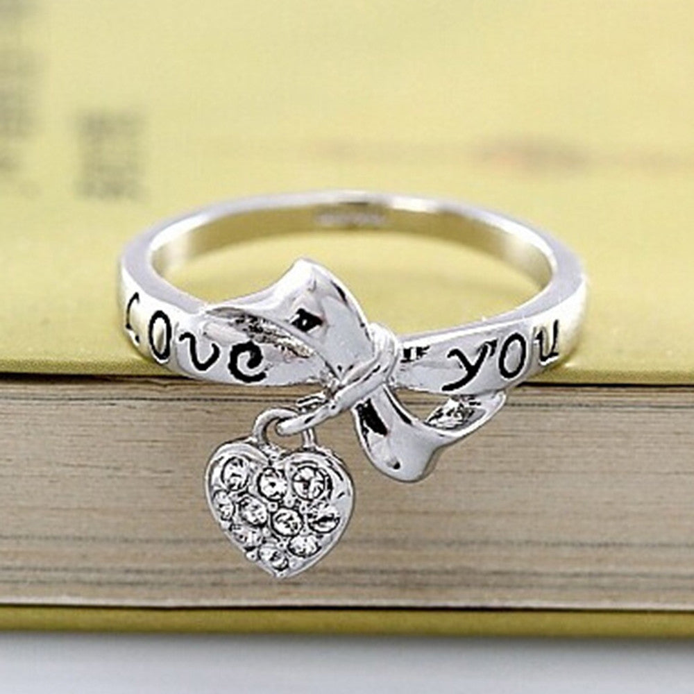 Love Heart Letter Ring 18K Gold Plated   platinum plated white zircon 9#