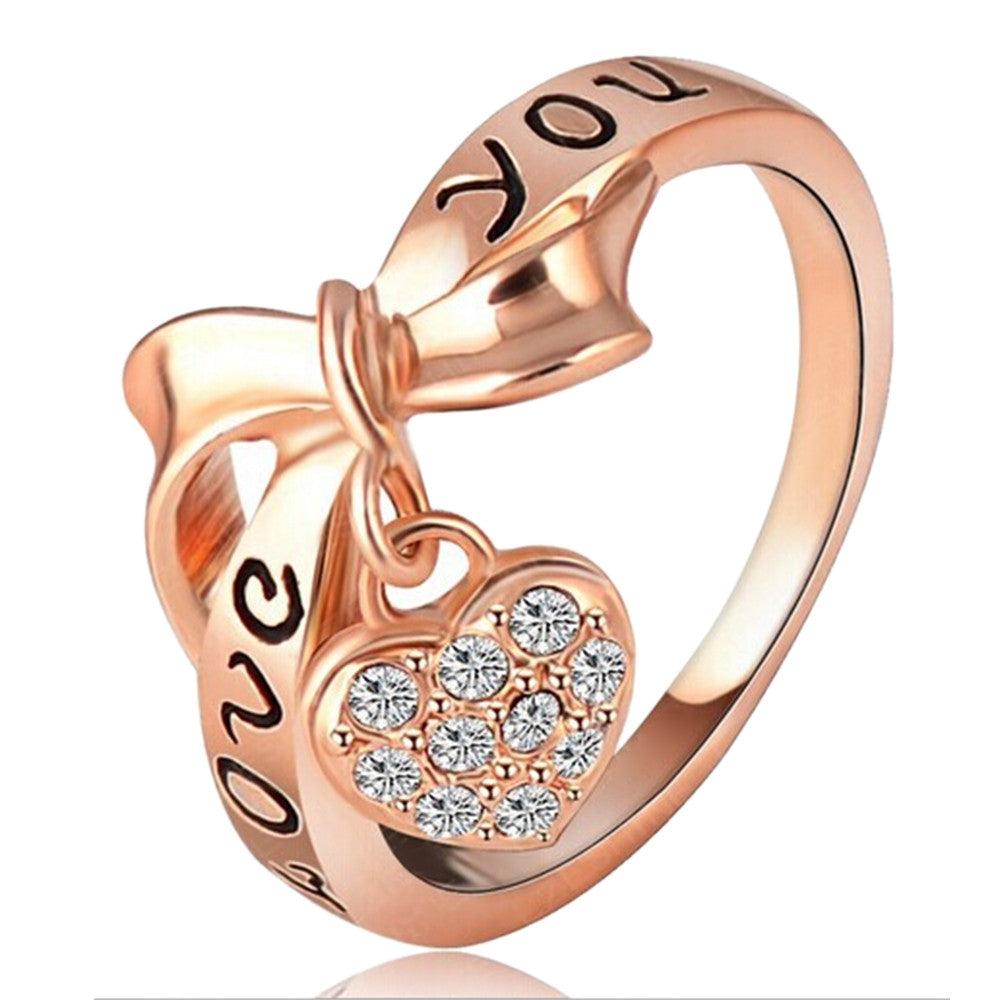 Love Heart Letter Ring 18K Gold Plated   gold plated white zircon 9#