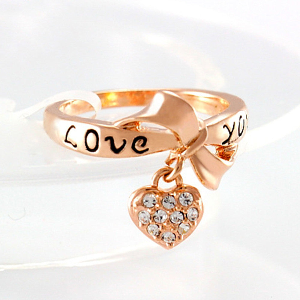 Love Heart Letter Ring 18K Gold Plated   gold plated white zircon 9#