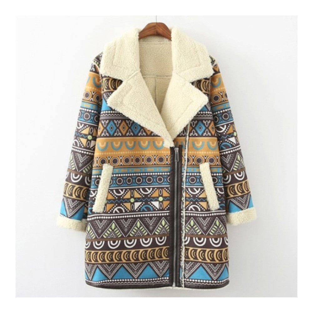 Suede Fake Lamb Wool Casual Lapel Coat   printing   S - Mega Save Wholesale & Retail - 1