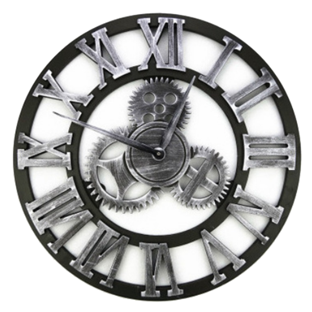 Super Big Vintage Gear Hang Wall Clock silver with Roman digit - Mega Save Wholesale & Retail - 1