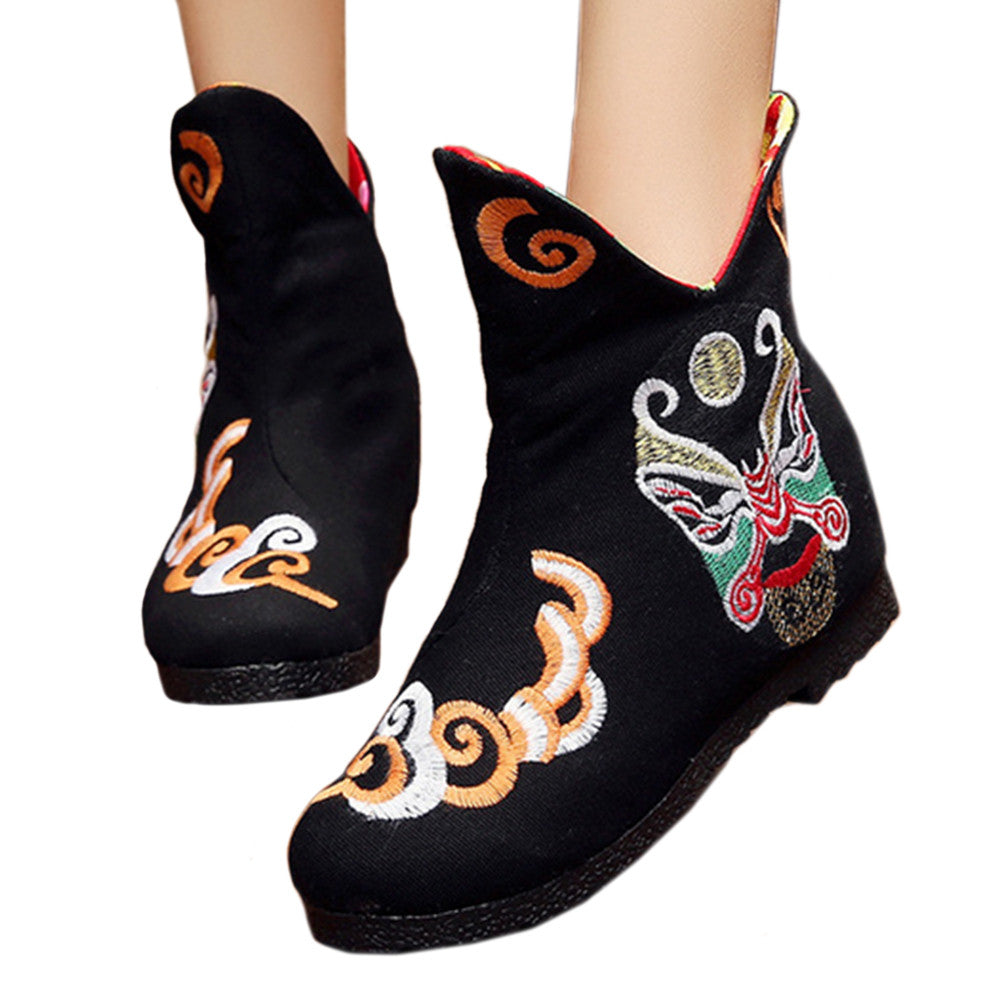 Vintage Beijing Cloth Shoes Embroidered Boots black thin shoes - Mega Save Wholesale & Retail - 1