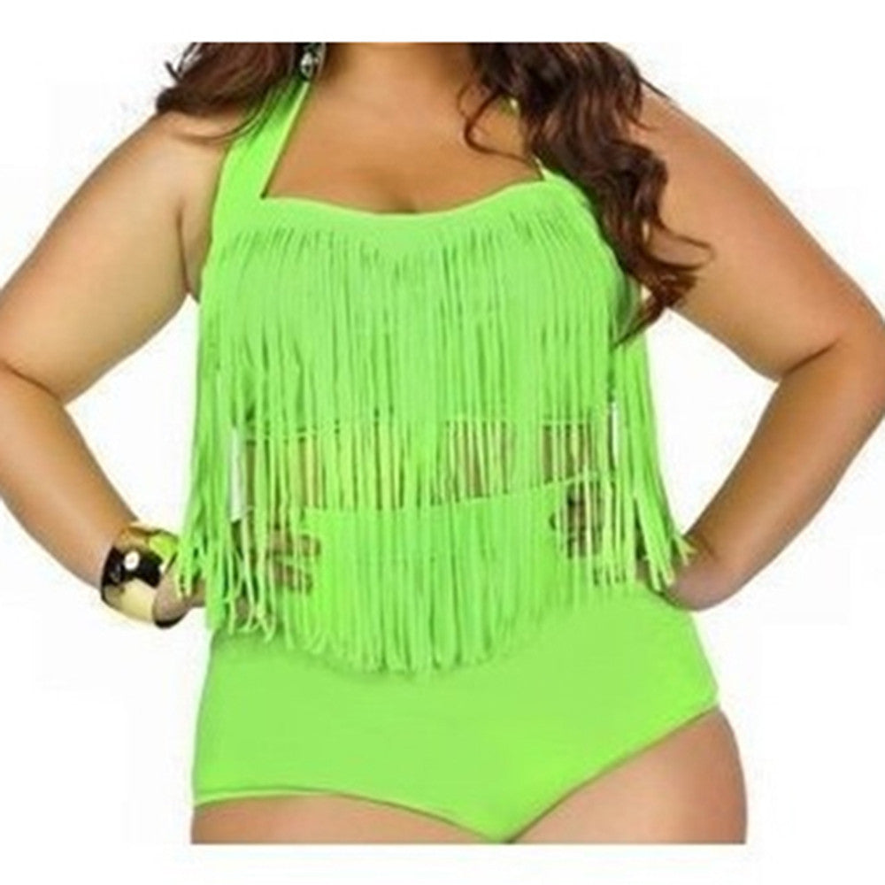 High Waist Fat Tassel Bikini Women Swimwear Swimsuit Europe and America  green - Mega Save Wholesale & Retail - 1