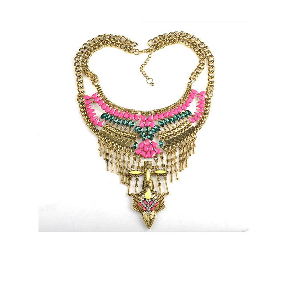 New European Big Brand Decoration Necklace Exaggerated Zircon Vintage Necklace Ornament   green - Mega Save Wholesale & Retail - 1