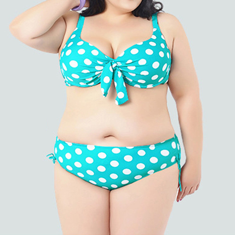 2pcs Fat Large Wave Point Swimwear Swimsuit   green - Mega Save Wholesale & Retail