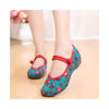 Old Beijing Green Small Flower Embroidered Dance Shoes for Women in Low Cut National Style with Floral Designs & Ankle Straps - Mega Save Wholesale & Retail - 1