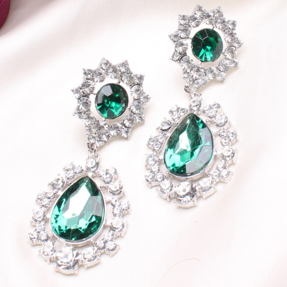 C124 explosion models in Europe and America exaggerated diamond earrings diamond flower earrings  Hot new jewelry  GREEN - Mega Save Wholesale & Retail - 1
