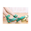 Old Beijing High Heeled Green Shoes in Traditional Chinese Embroidery with Slipsole & Ankle Straps - Mega Save Wholesale & Retail - 2