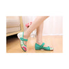 Old Beijing Green Casual Embroidered Shoes for Women Low Cut National Style with Beautiful Floral Designs & Ankle Straps - Mega Save Wholesale & Retail - 2