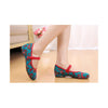 Old Beijing Green Small Flower Embroidered Dance Shoes for Women in Low Cut National Style with Floral Designs & Ankle Straps - Mega Save Wholesale & Retail - 2