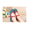 Old Beijing Green Small Flower Embroidered Dance Shoes for Women in Low Cut National Style with Floral Designs & Ankle Straps - Mega Save Wholesale & Retail - 4