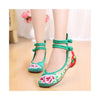 Old Beijing Green Cowhell Sole Embroidered Shoes for Women in National Style with Floral Designs & Double Straps - Mega Save Wholesale & Retail - 1