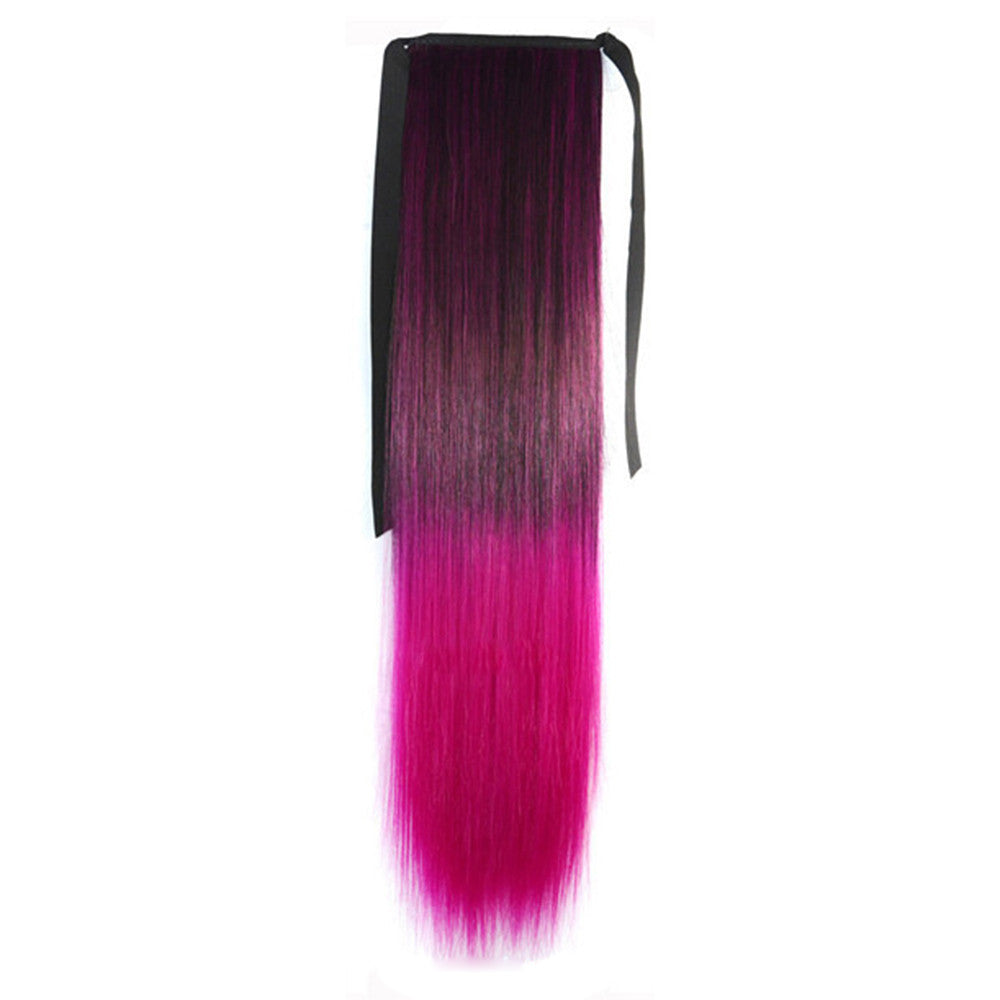 Colorful Horsetail Straight Hair Wig    black to rose red