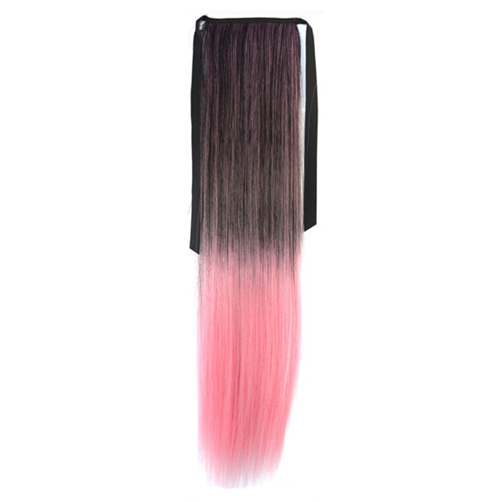 Colorful Horsetail Straight Hair Wig    black to cherry pink