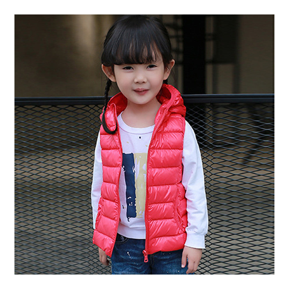 Child Thin Light Waistcoat Casual Warm Down Coat   red    110cm - Mega Save Wholesale & Retail - 1