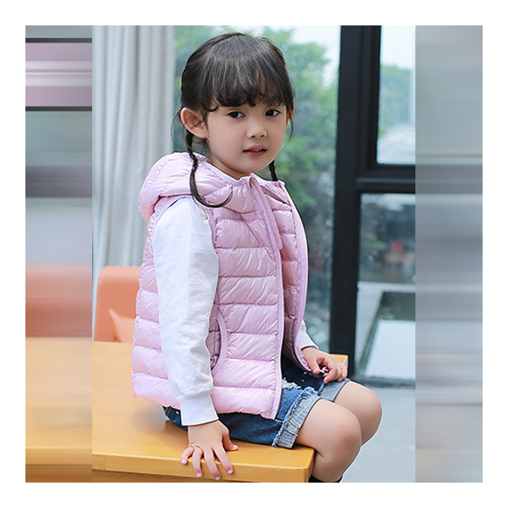 Child Thin Light Waistcoat Casual Warm Down Coat   pink   110cm - Mega Save Wholesale & Retail - 1