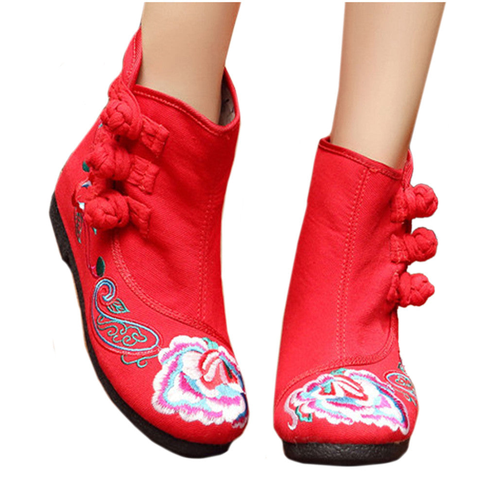 Vintage Beijing Cloth Shoes Embroidered Boots red - Mega Save Wholesale & Retail - 1