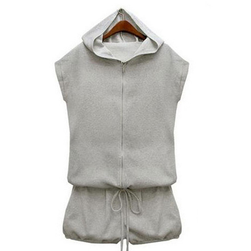 Fashionable Siamese Trousers Jumpsuit with Hat   light grey   S - Mega Save Wholesale & Retail