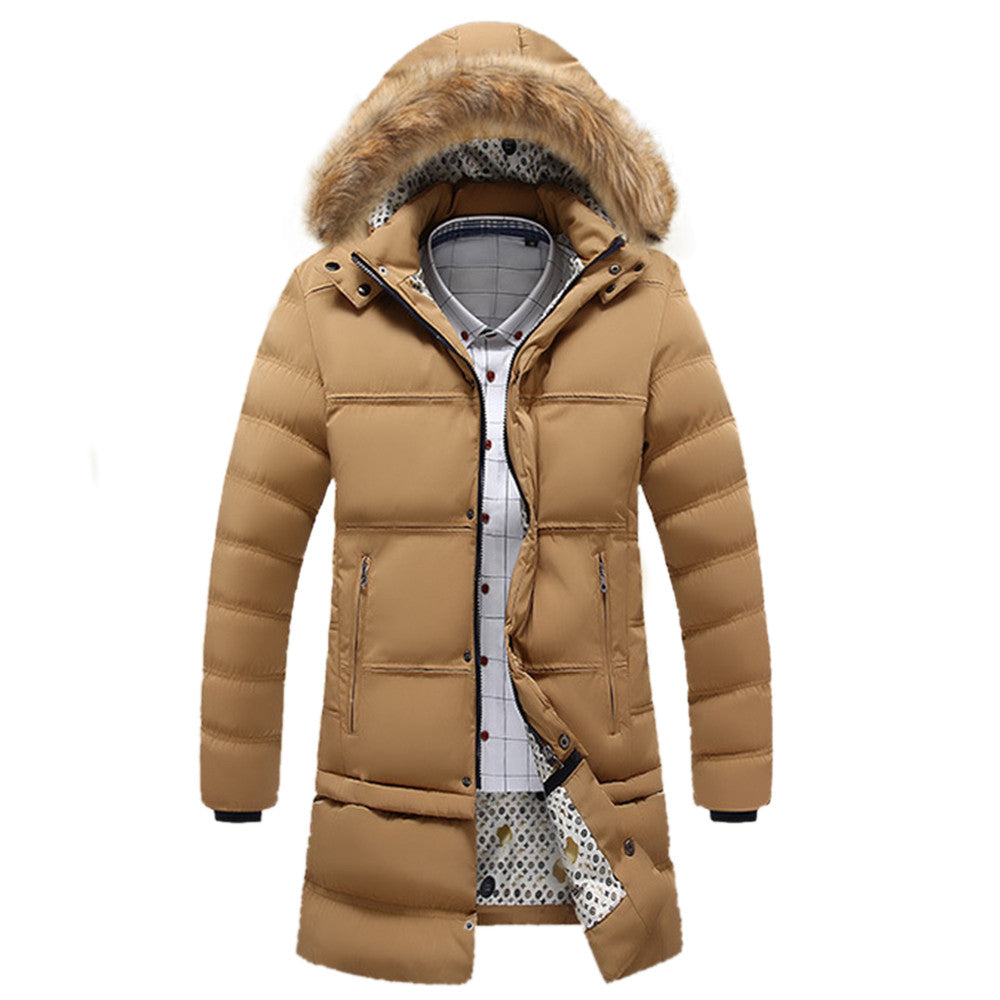 Man Cotton Coat Solid Color Hoodied Splicing  khaki  M - Mega Save Wholesale & Retail - 1