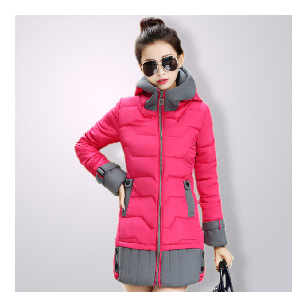 Down Coat Woman Thick Warm Hoodied   rose red   L - Mega Save Wholesale & Retail - 1