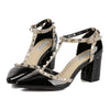 Roman Rivet Pointed High Thick Heel Sandals Women Shoes  black