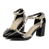 Roman Rivet Pointed High Thick Heel Sandals Women Shoes  black  35 - Mega Save Wholesale & Retail