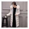 Winter Woman Racoon Fur Collar Long Down Coat   white   S - Mega Save Wholesale & Retail - 1