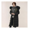 Winter Woman Racoon Fur Collar Long Down Coat   black   S - Mega Save Wholesale & Retail - 1
