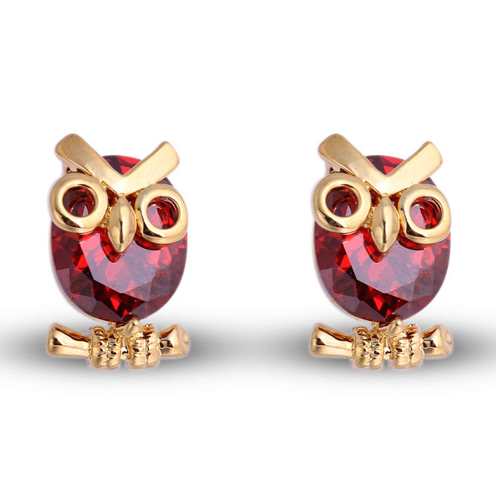 Cute Little Bird Zircon 18K Gold Galvanized Ear Studs   red - Mega Save Wholesale & Retail - 1