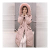 Down Coat Woman Middle Long Thick Fur Collar Slim Winter   pink   S - Mega Save Wholesale & Retail - 1