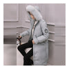 Down Coat Woman Middle Long Thick Fur Collar Slim Winter   light blue   S - Mega Save Wholesale & Retail - 2
