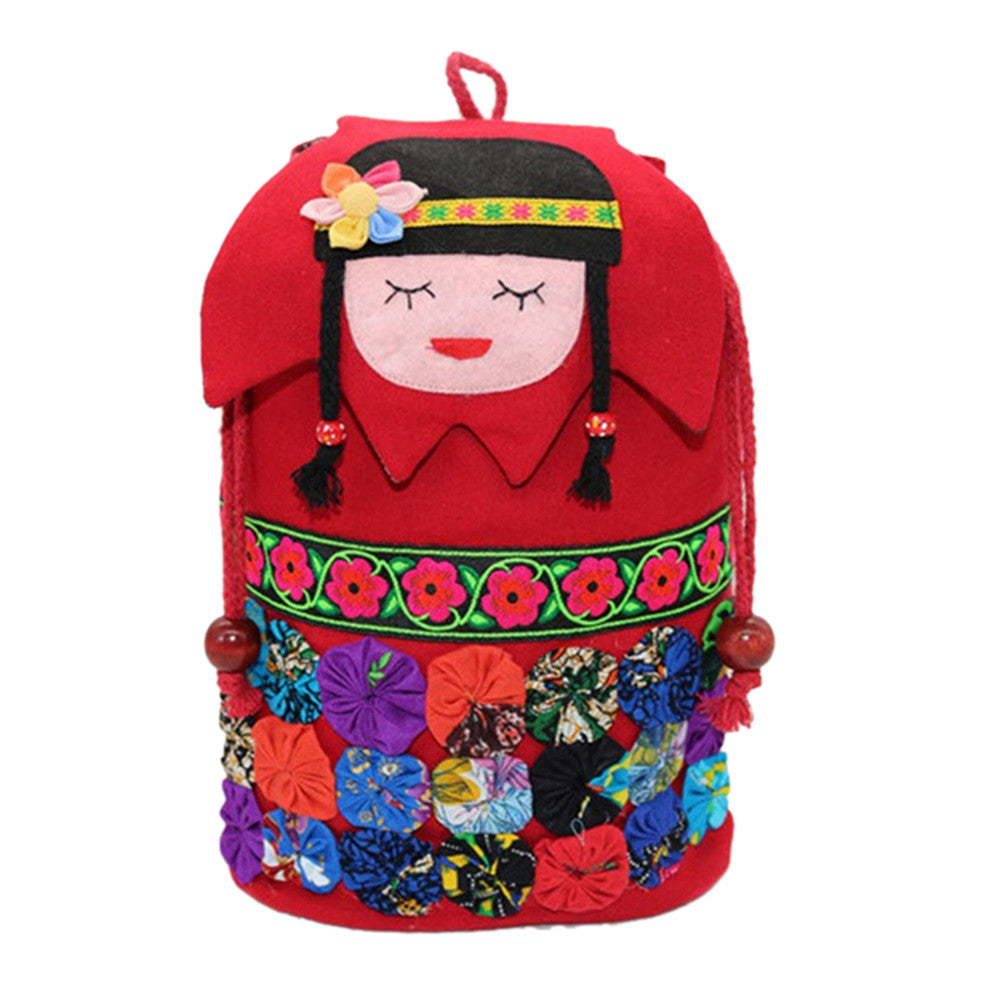 National Style Pumpkin Bag Backpack Student Bag Hand-made Embroidery