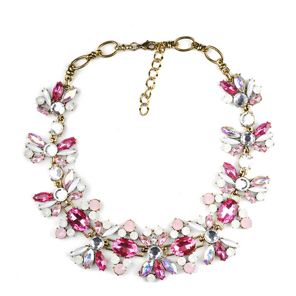 European Fsshinoable Exaggerated Woman Necklace Zircon Luxurious Flamboyant Zircon Ear of Wheat Short Necklace Clavicle Sweater Necklace   rose red - Mega Save Wholesale & Retail