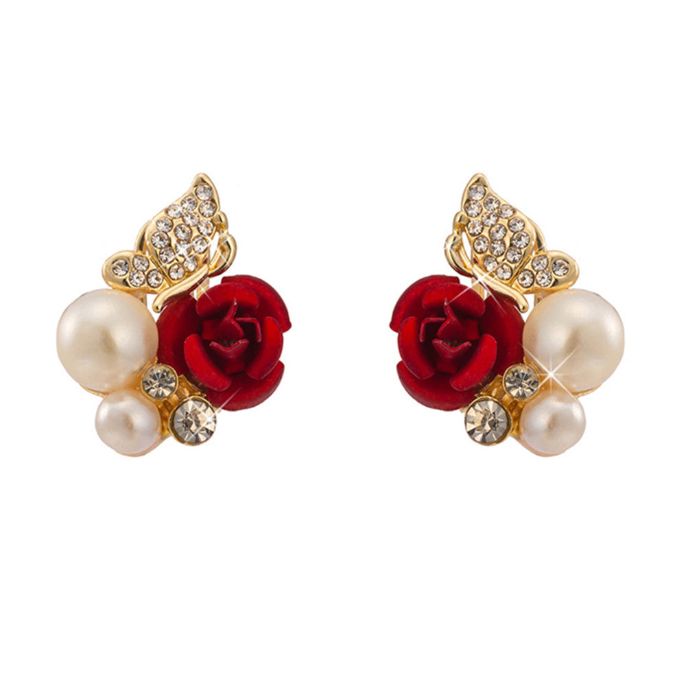 Rose Butterfly Fake Pearl Ear Studs