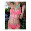 V-neck Hollow Sexy Bandage Halter Bikini Set Swimwear Swimsuit  pink  S - Mega Save Wholesale & Retail