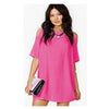 Off-shoulder Short Sleeve Chiffon Dress European Loose Short Skirt rose red - Mega Save Wholesale & Retail - 1