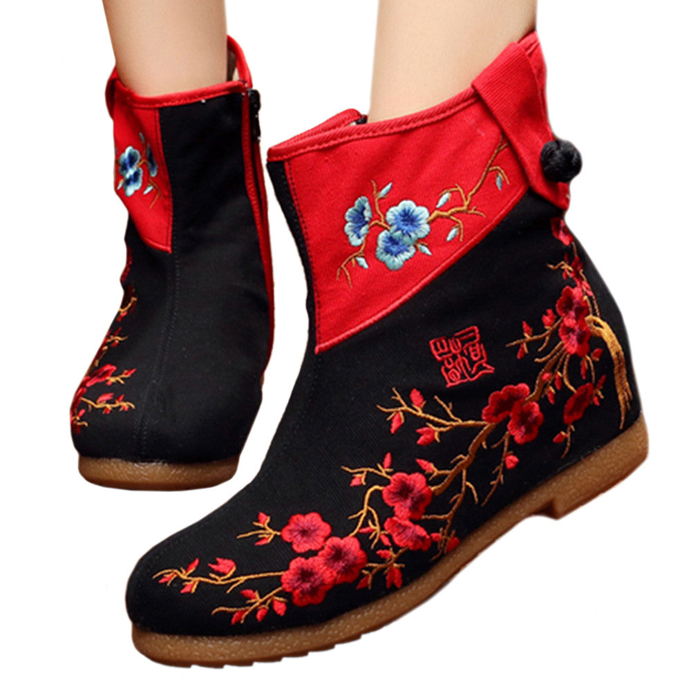Vintage Beijing Cloth Shoes Embroidered Boots black - Mega Save Wholesale & Retail - 1