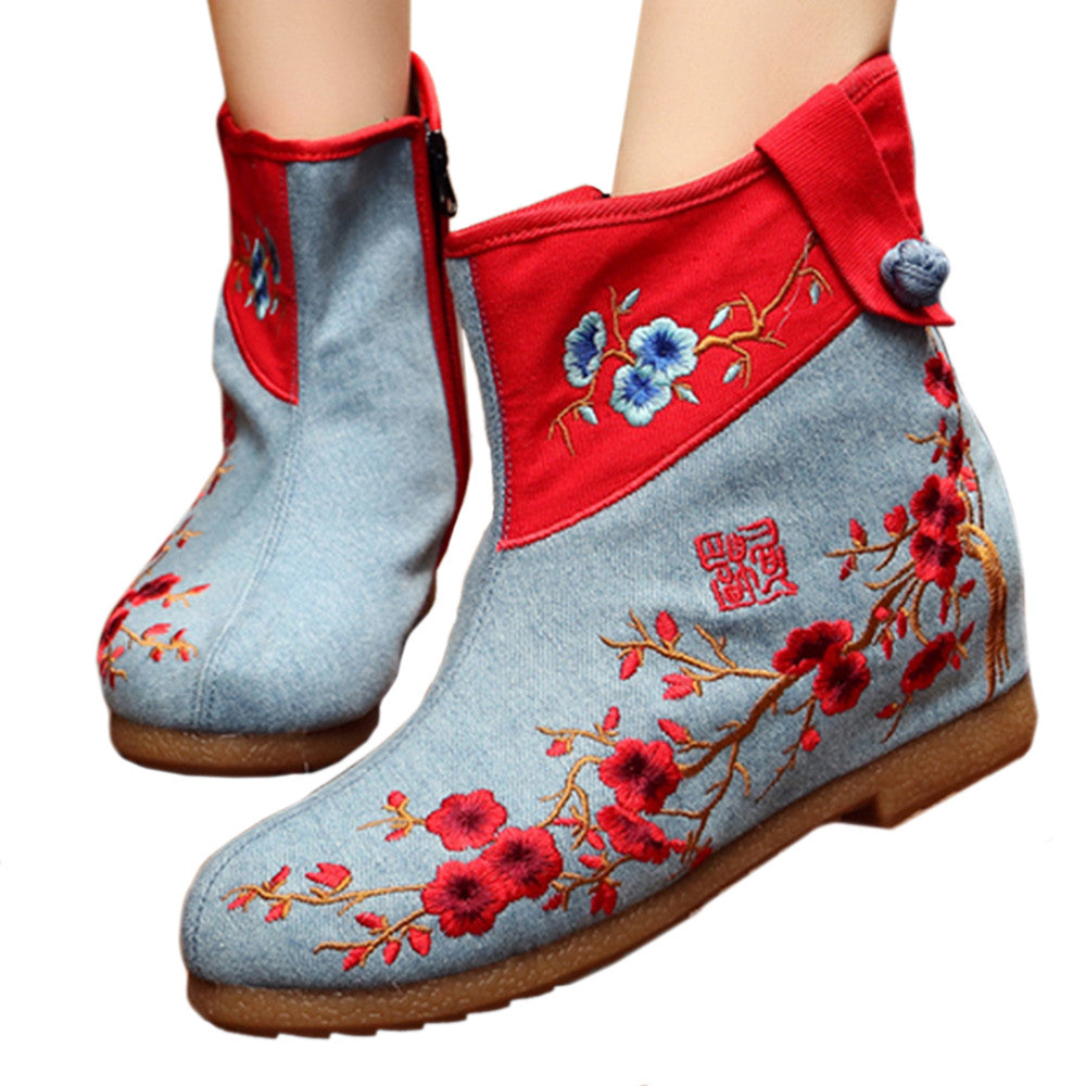 Vintage Beijing Cloth Shoes Embroidered Boots jeans blue - Mega Save Wholesale & Retail - 1