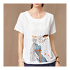Fresh T-shirt Loose Embroidery Flax   white   M - Mega Save Wholesale & Retail