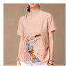 Fresh T-shirt Loose Embroidery Flax   pink   M - Mega Save Wholesale & Retail